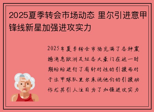2025夏季转会市场动态 里尔引进意甲锋线新星加强进攻实力